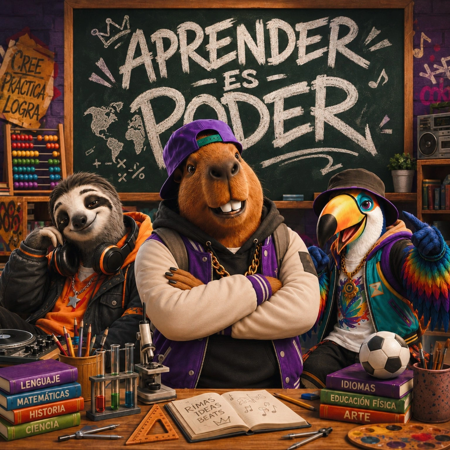 Portada oficial del disco Aprender es Poder, de Capibarrap y su Crew