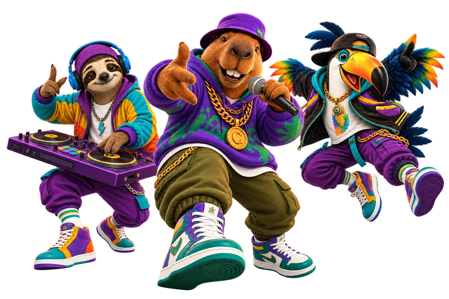 Capibarrap rapea junto a DJ Pére Zoso y B-boy Tuca